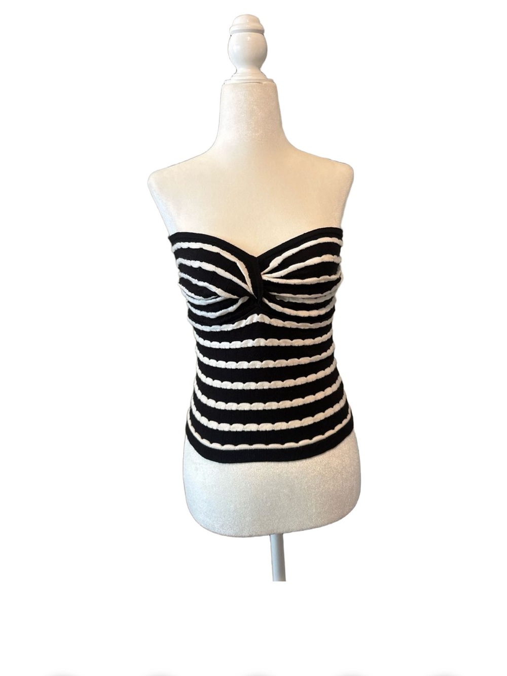 Miss Love Black and White Striped Twist Front Knit Tube Top - Size Small